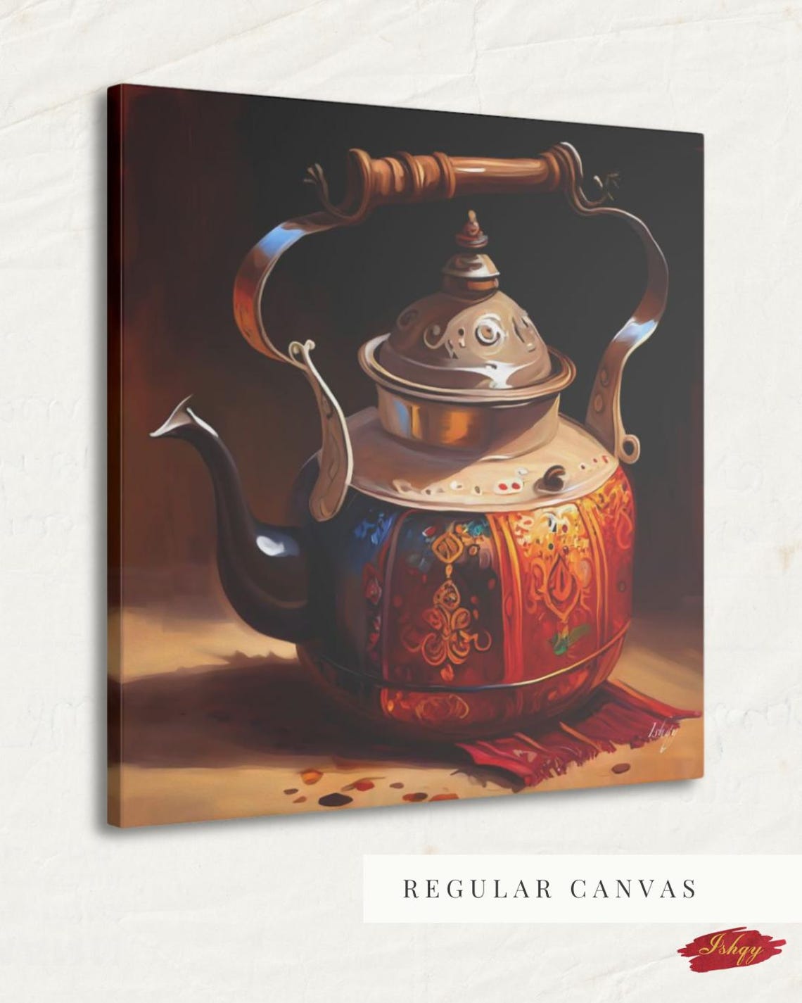 Ornate Red and Gold Decorated Traditional Teapot Kitchen Poster - Image 3