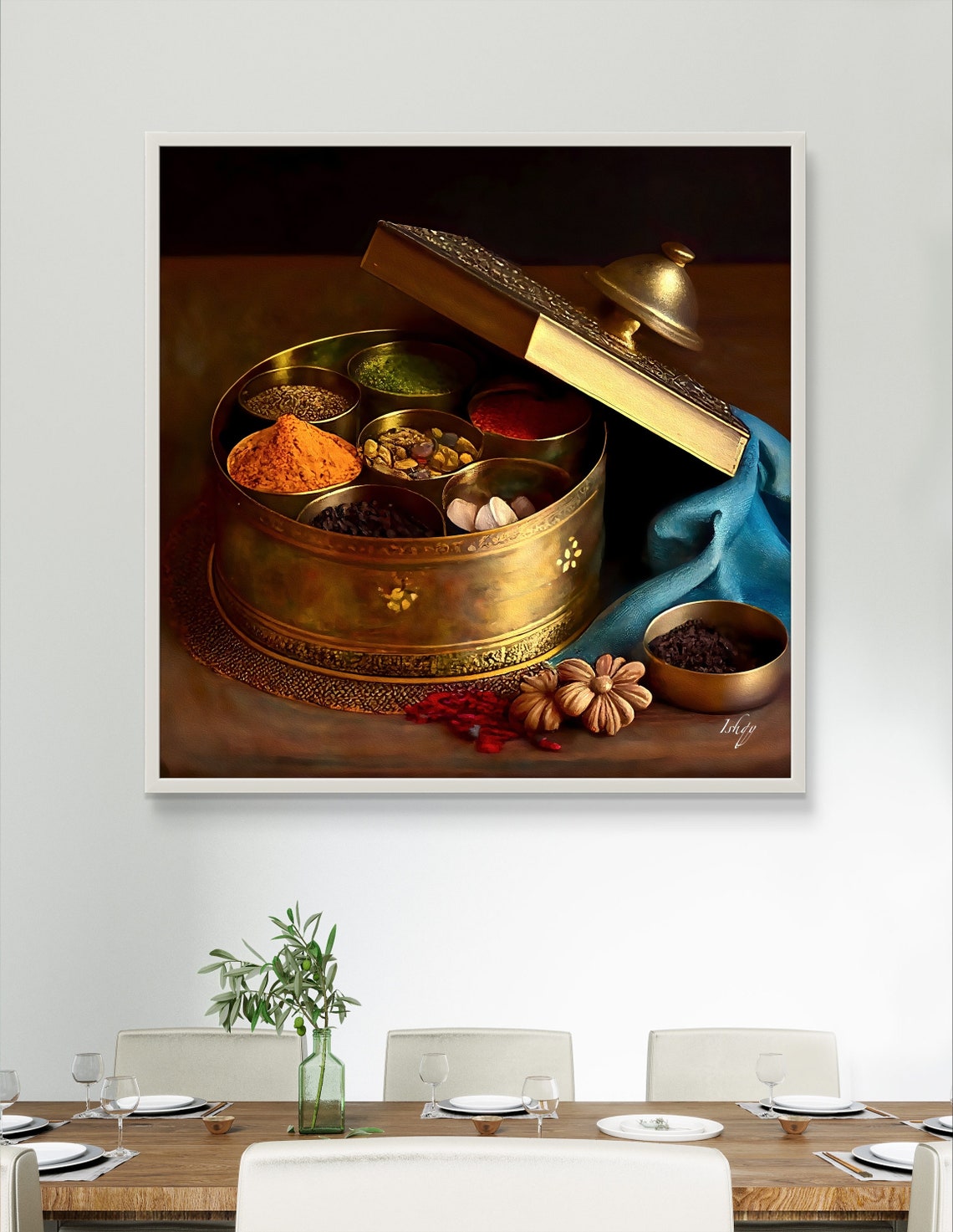 Golden Brass Indian Spice Box Still Life Kitchen Art Decor Poster - Image 5