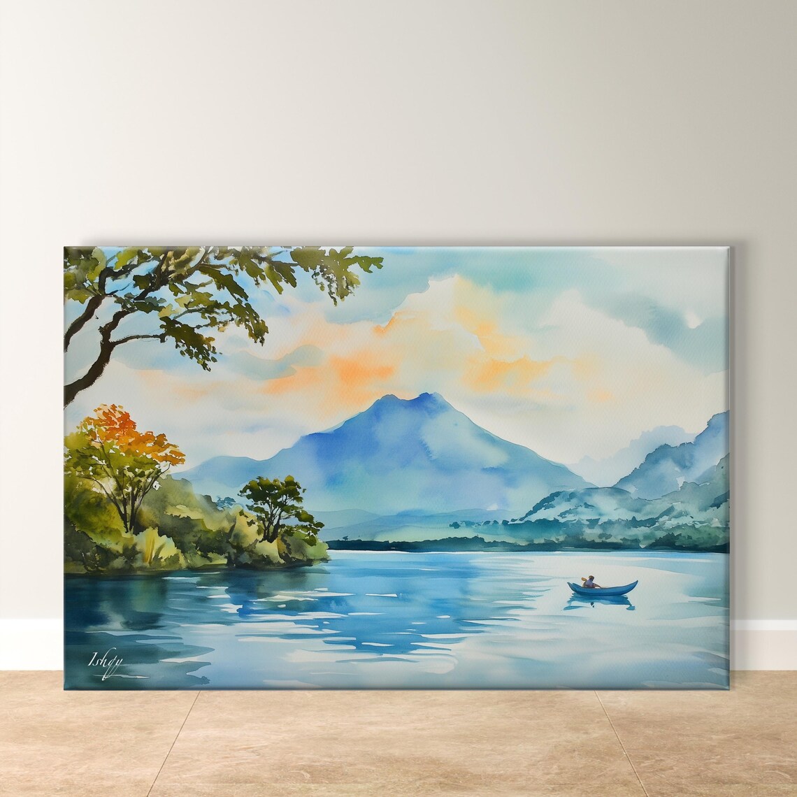 Coatepeque Lake El Salvador Volcano Calm Watercolor Travel Poster