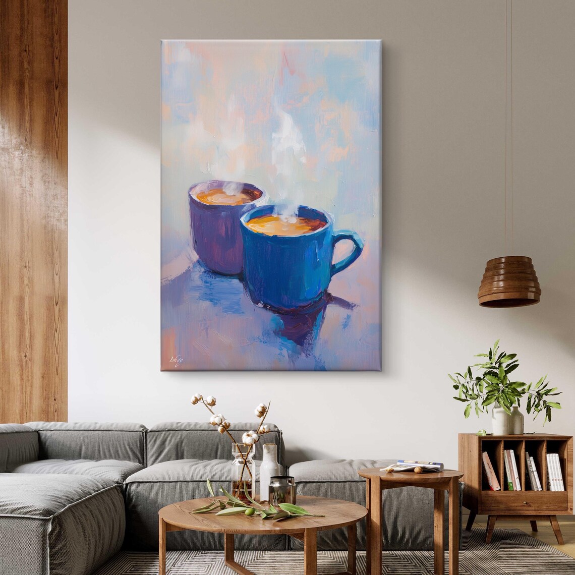 Two Steaming Blue Coffee Mugs Cozy Morning Kitchen Art Poster - Image 6
