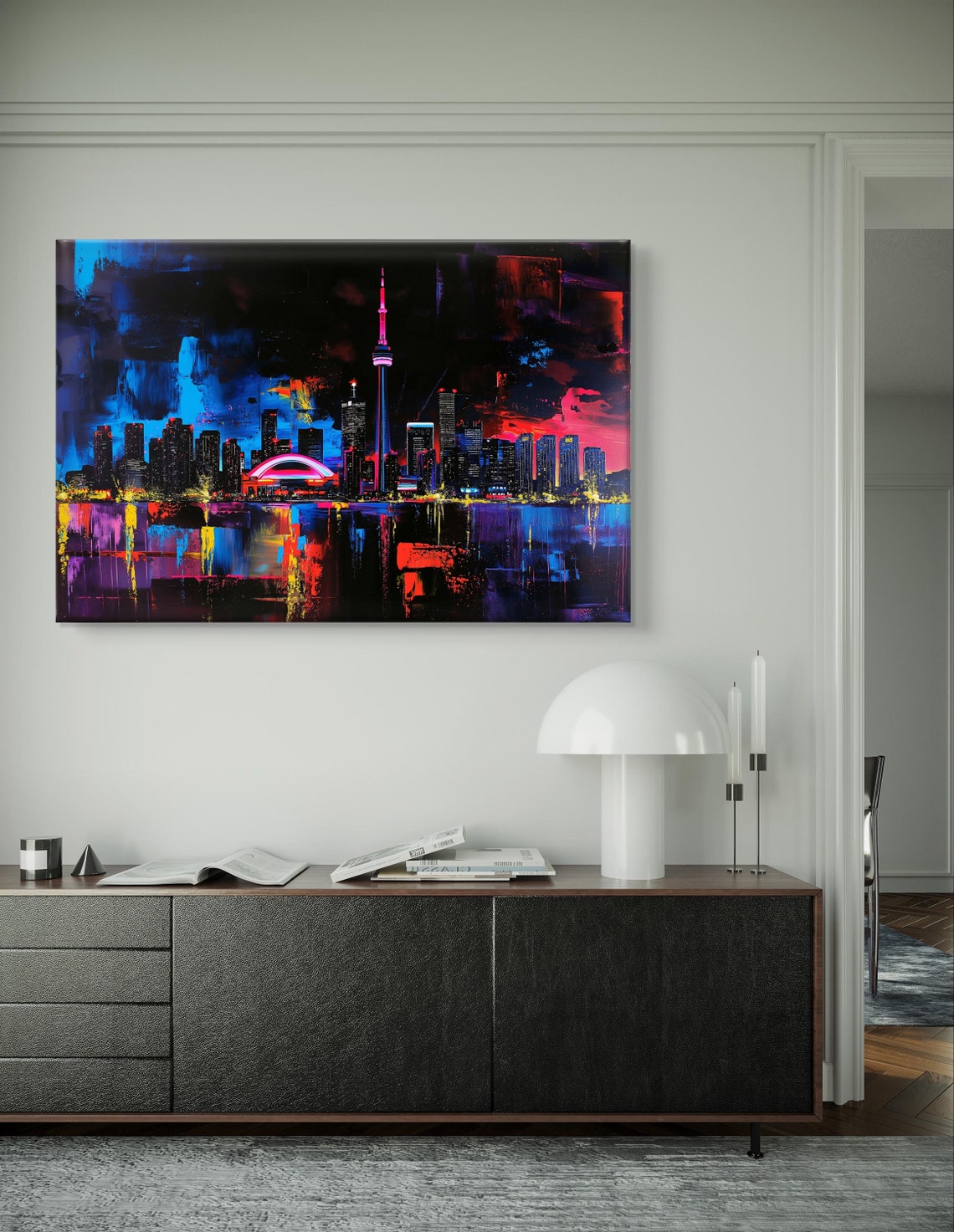 Toronto Skyline at Night with CN Tower and Glowing Reflections Poster - Image 6