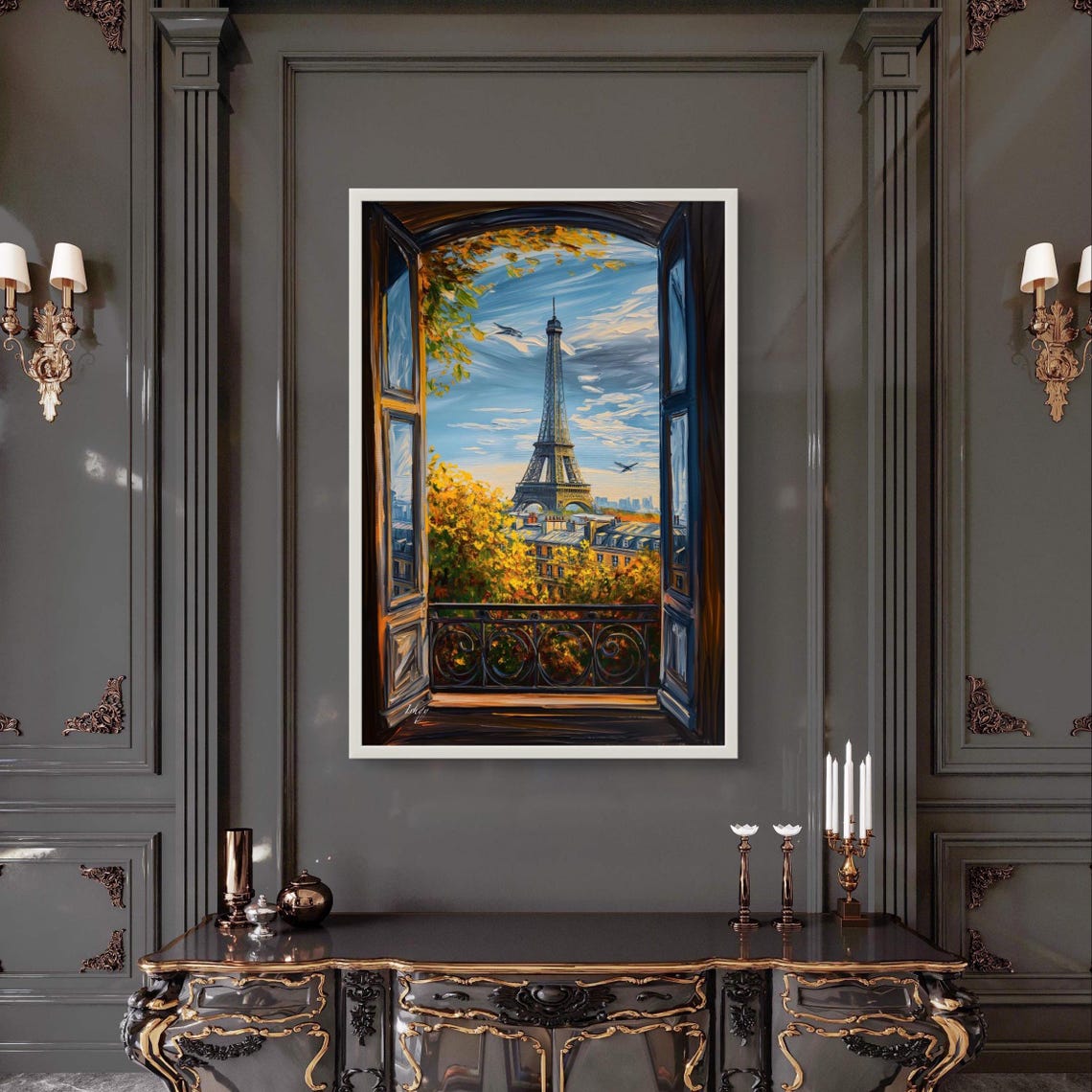 Paris Balcony Window View of the Eiffel Tower in Autumn Poster - Image 4