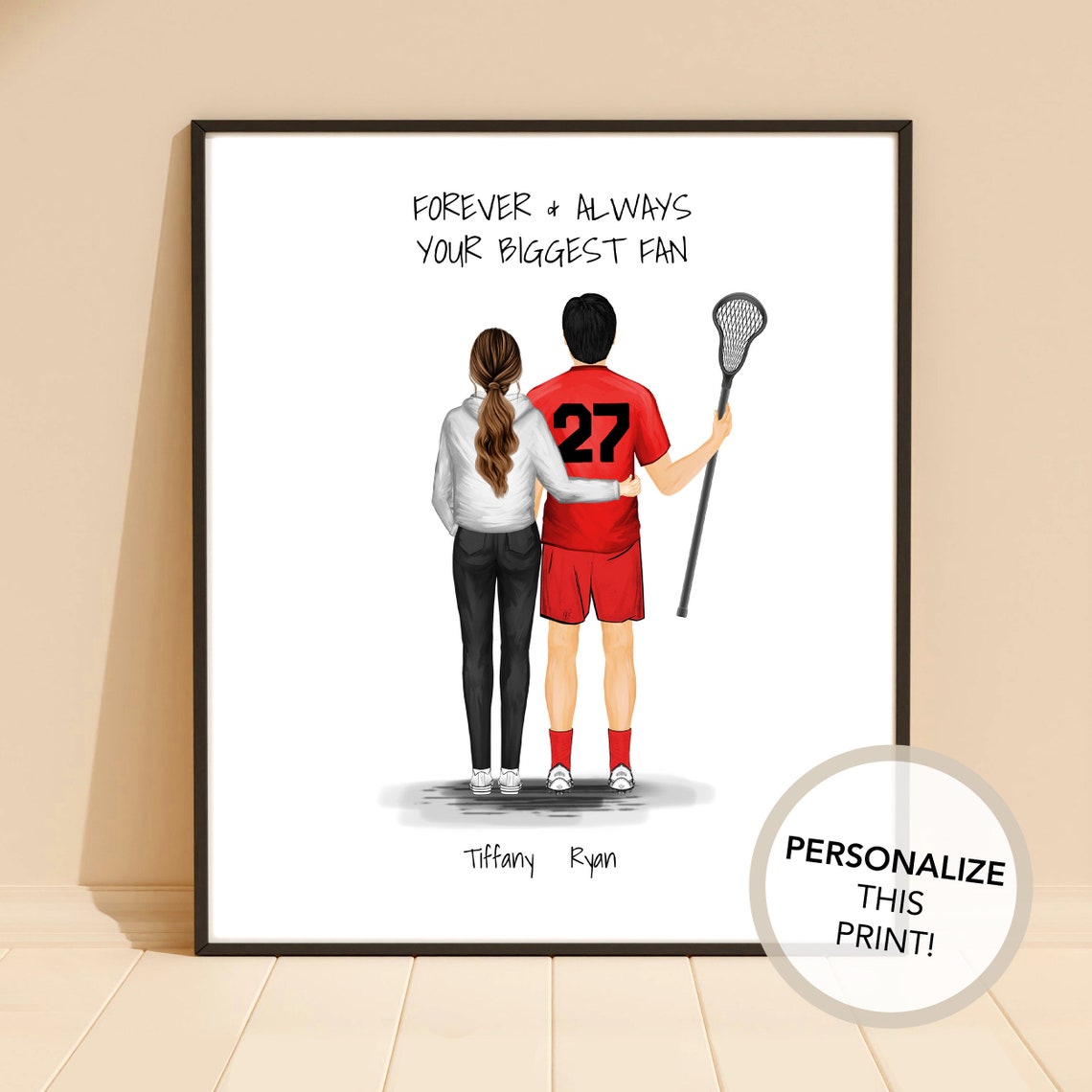 Personalized Lacrosse Player 27 Biggest Fan Couples Sports Poster