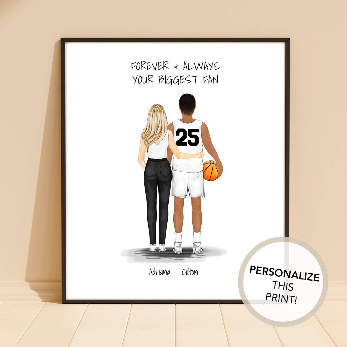 Personalized Basketball Player 25 Biggest Fan Couples Sports Poster