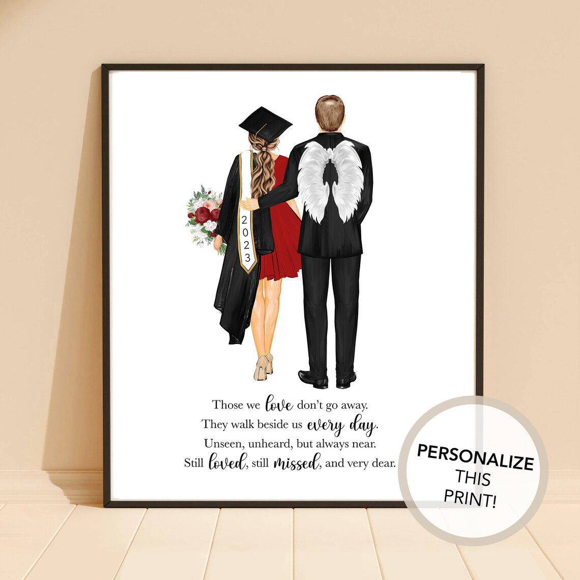 Personalized Graduate and Guardian Angel Father Memorial Quote Poster