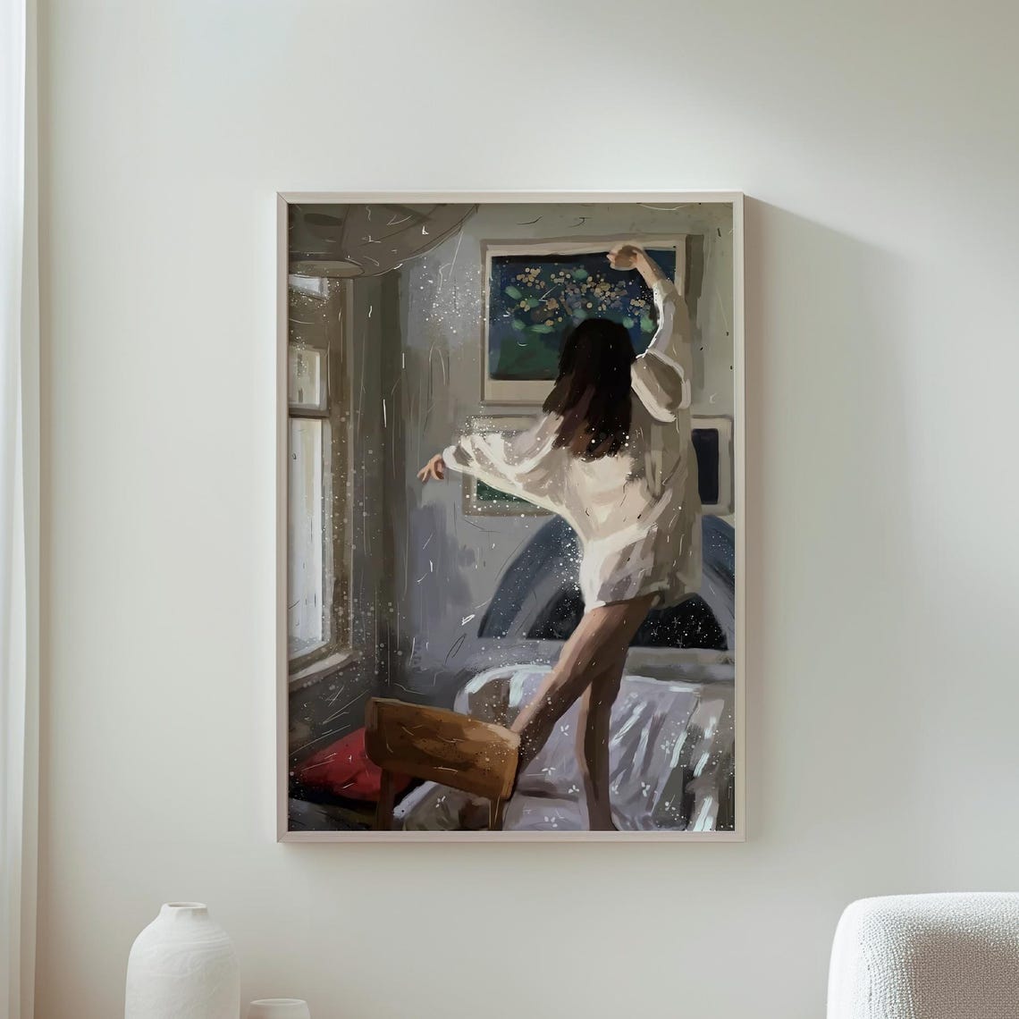 Joyful Woman Dancing Morning Light Loft Painterly Art Poster