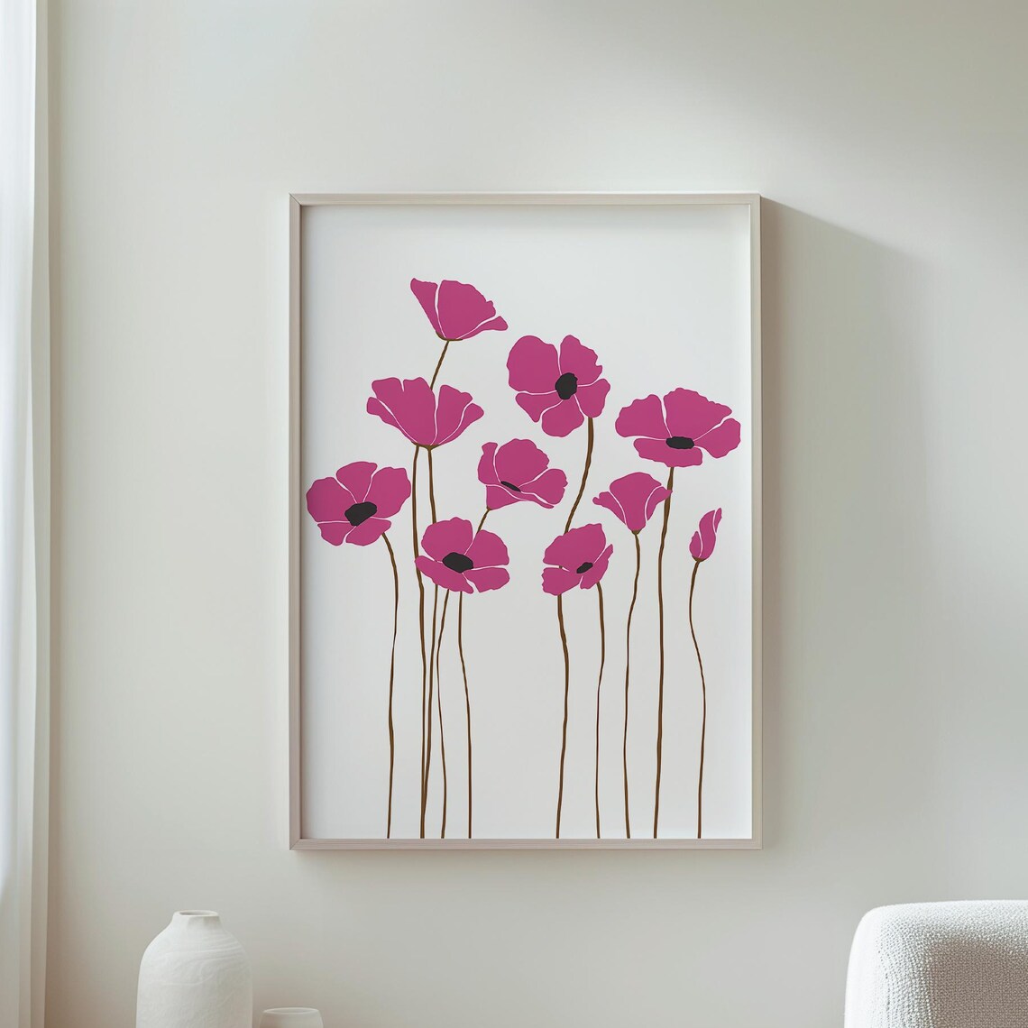 Pink Poppies Minimalist Botanical Floral Modern Decor Art Poster