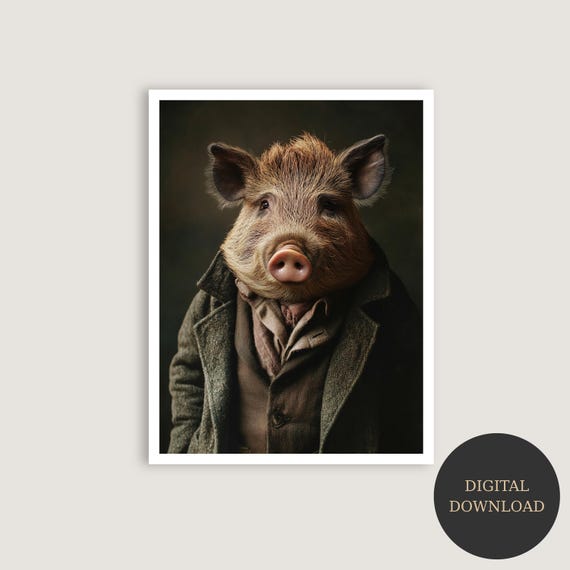 Rustic Gentleman Boar Tweed Coat Animal Art