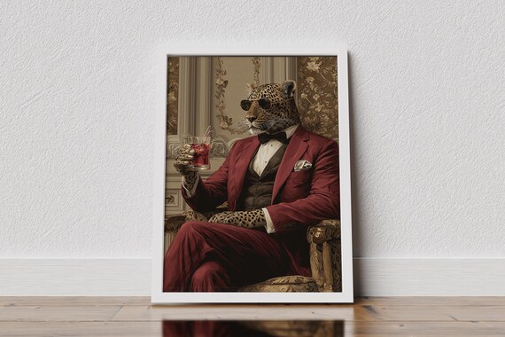 Leopard In Tuxedo Print Gentleman Animal Bar Decor