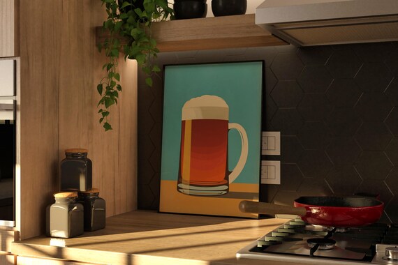 Fun Retro Beer Mug Frothy Stein Pop Art Cheers Kitchen Bar Poster