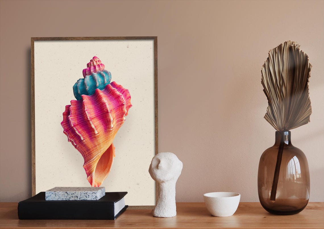 Vibrant Rainbow Seashell Coastal Boho Decorative Beach Art Poster