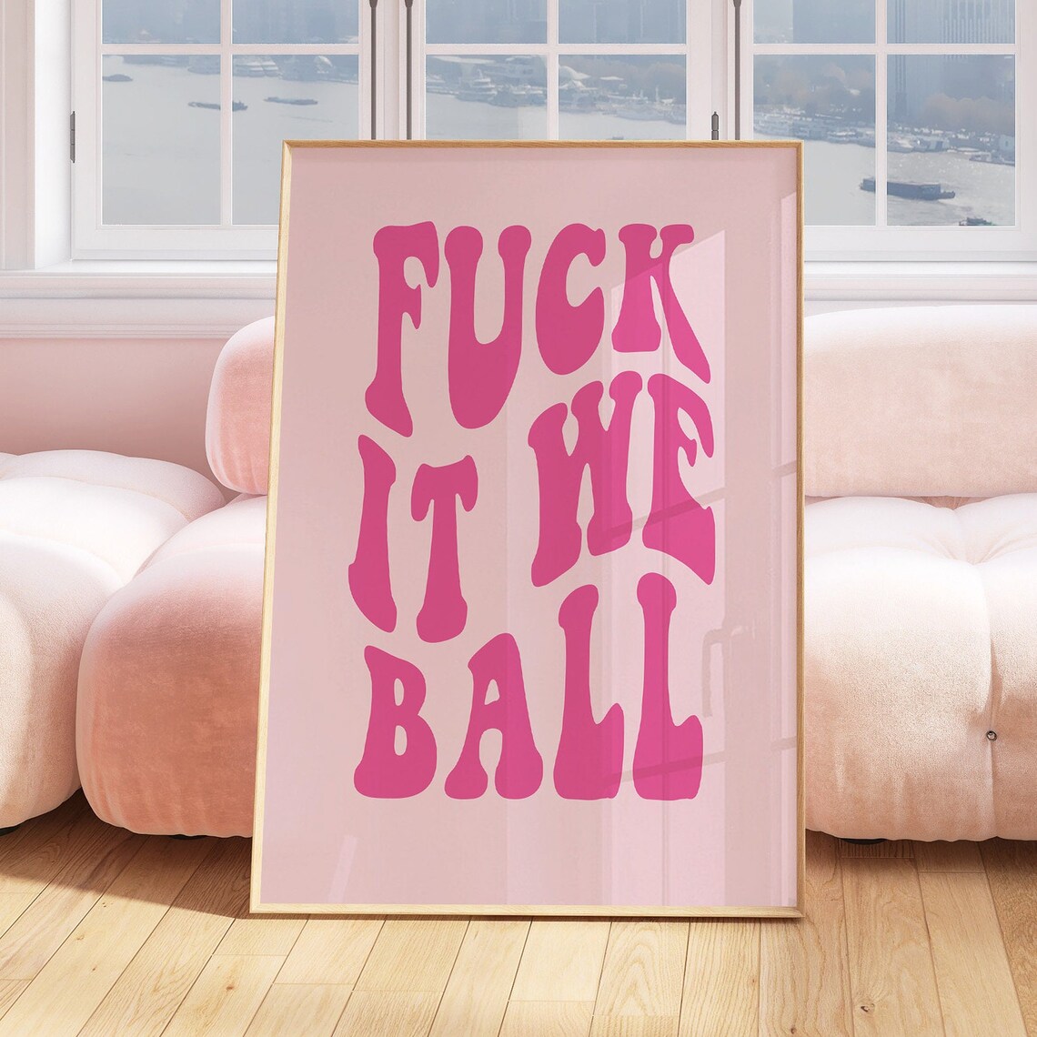 Fuck It We Ball Pink Groovy Retro Lettering Trendy Saying Poster - Image 4
