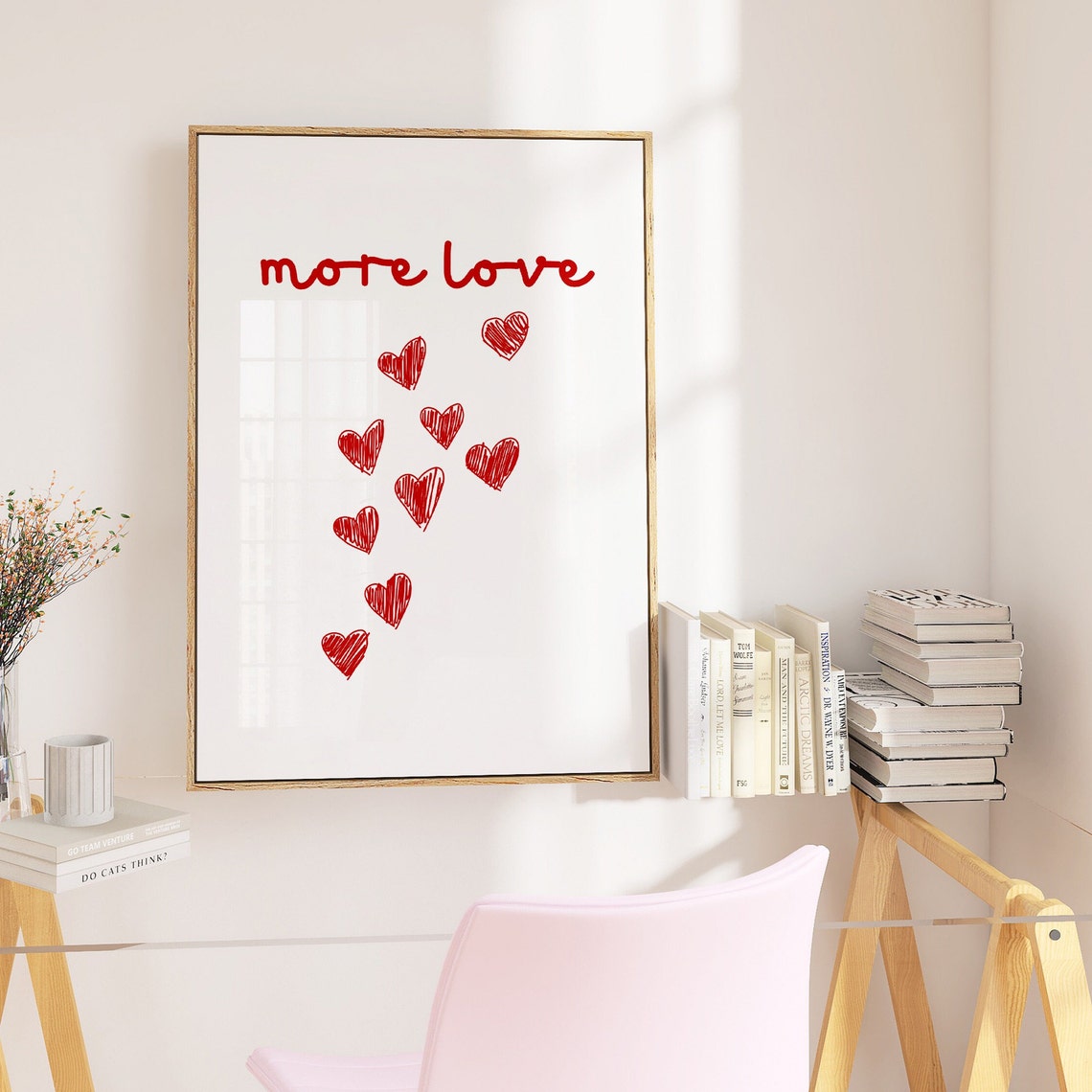 More Love Red Scribble Hearts Minimalist Girly Room Decor Poster - Image 3