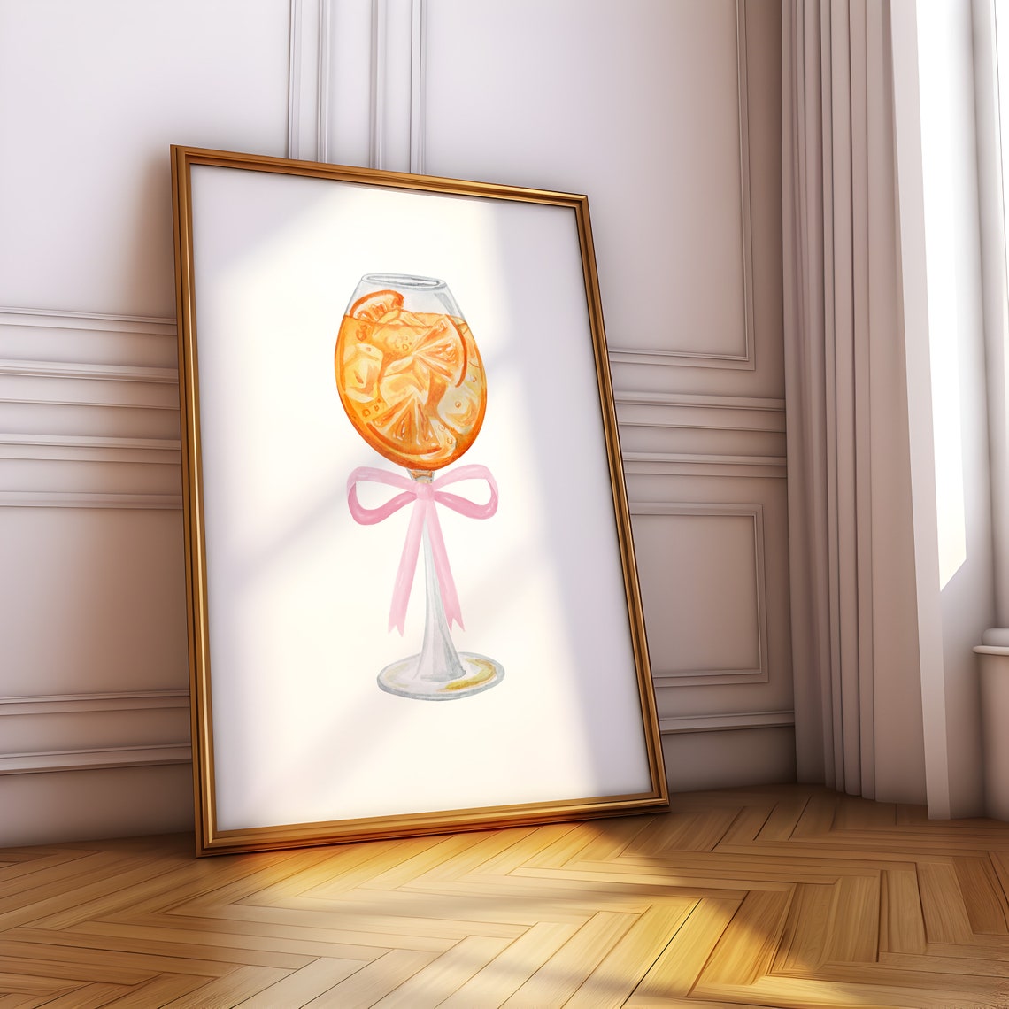 Aperol Spritz Cocktail Glass With Pink Bow Coquette Bar Poster - Image 3