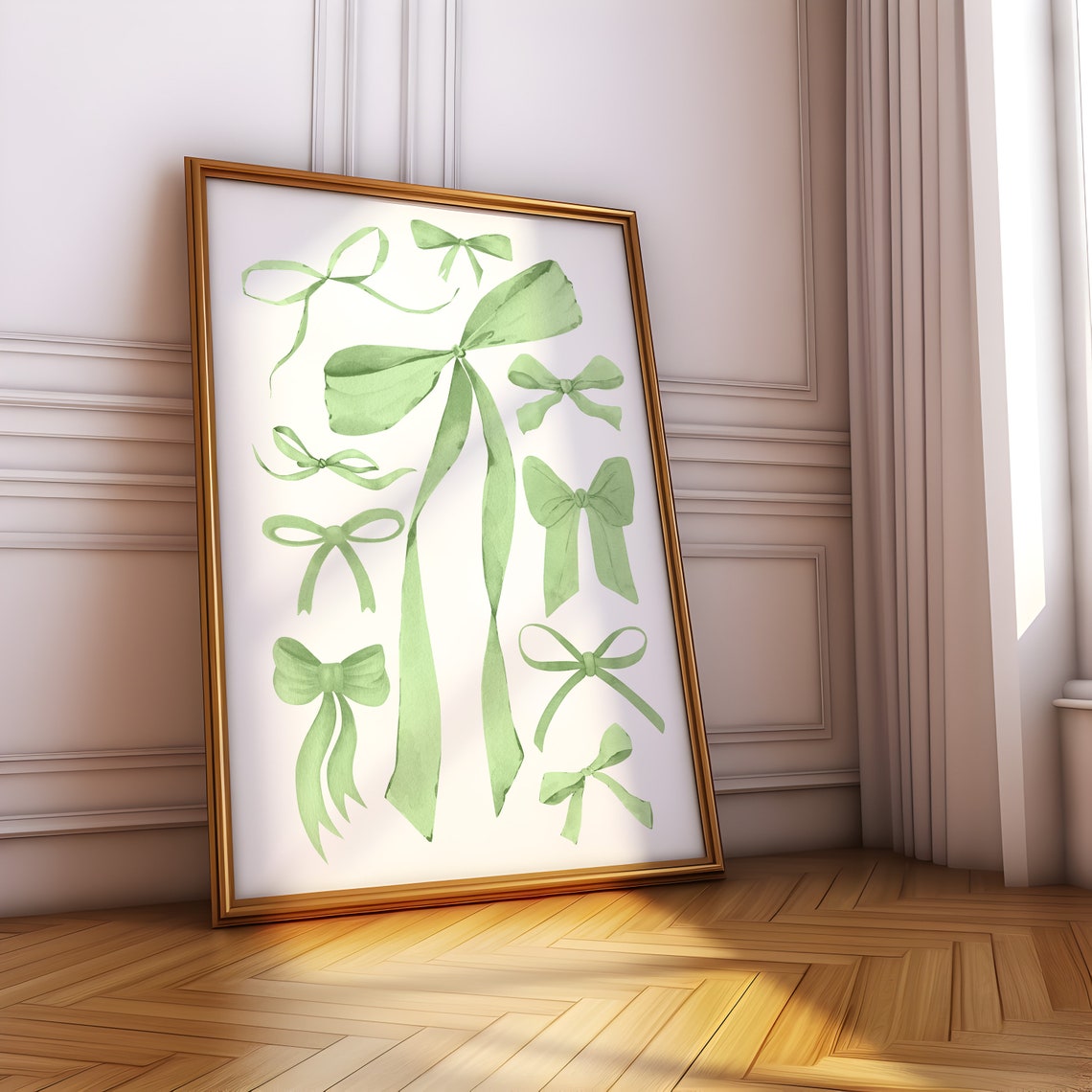 Green Bows Watercolor Balletcore Coquette Aesthetic Girls Room Poster - Image 4