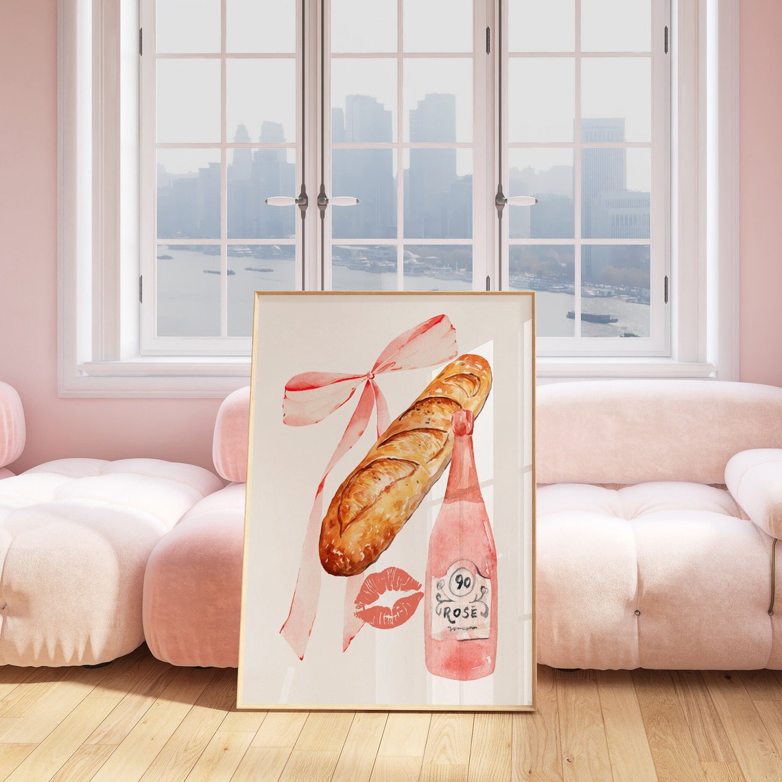Baguette and Rose Watercolor French Kitchen Illustration Poster - Image 4