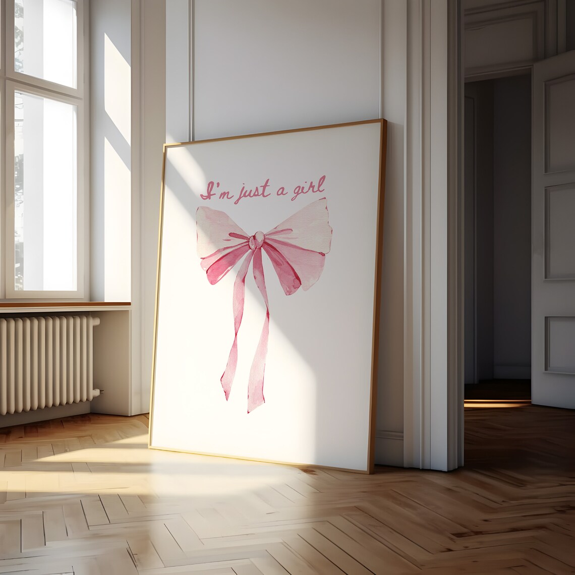 I Am Just A Girl Pink Watercolor Bow Coquette Girly Art Poster - Image 4