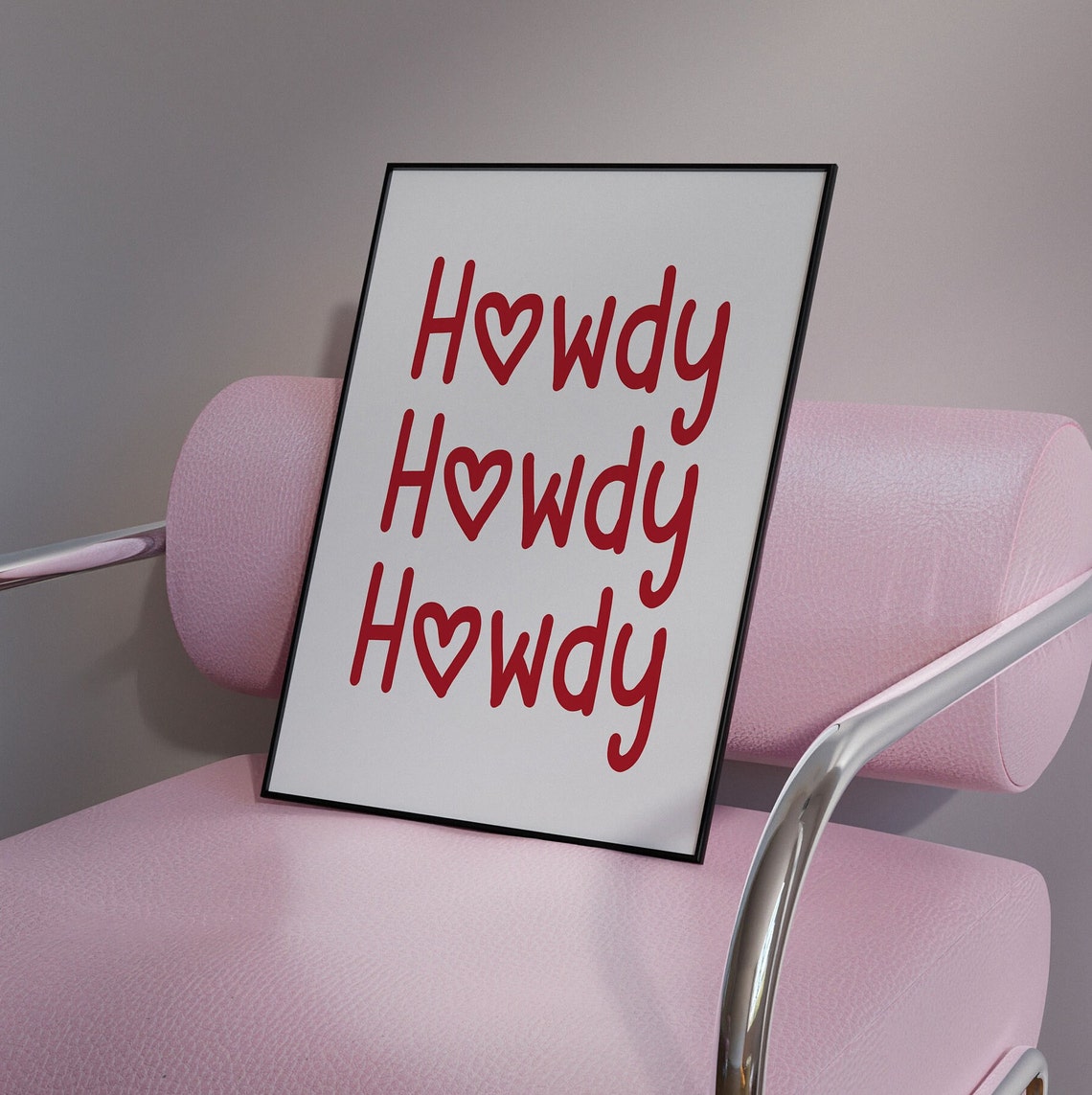 Howdy With Heart Triple Repeat Red Western Typography Poster - Image 3