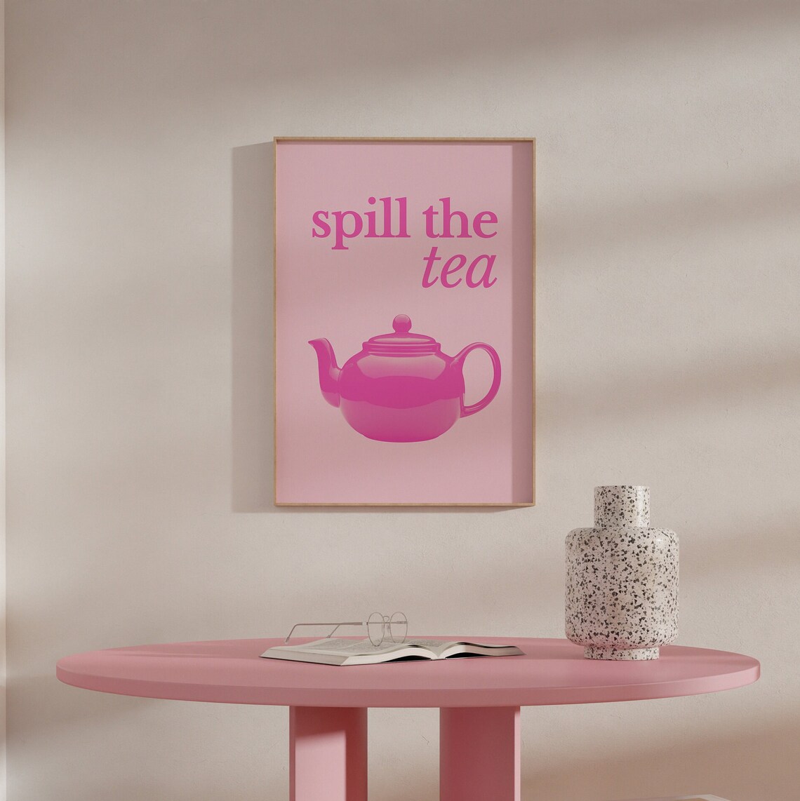 Spill the Tea Pink Teapot Retro Kitchen Saying Decorative Poster - Image 3
