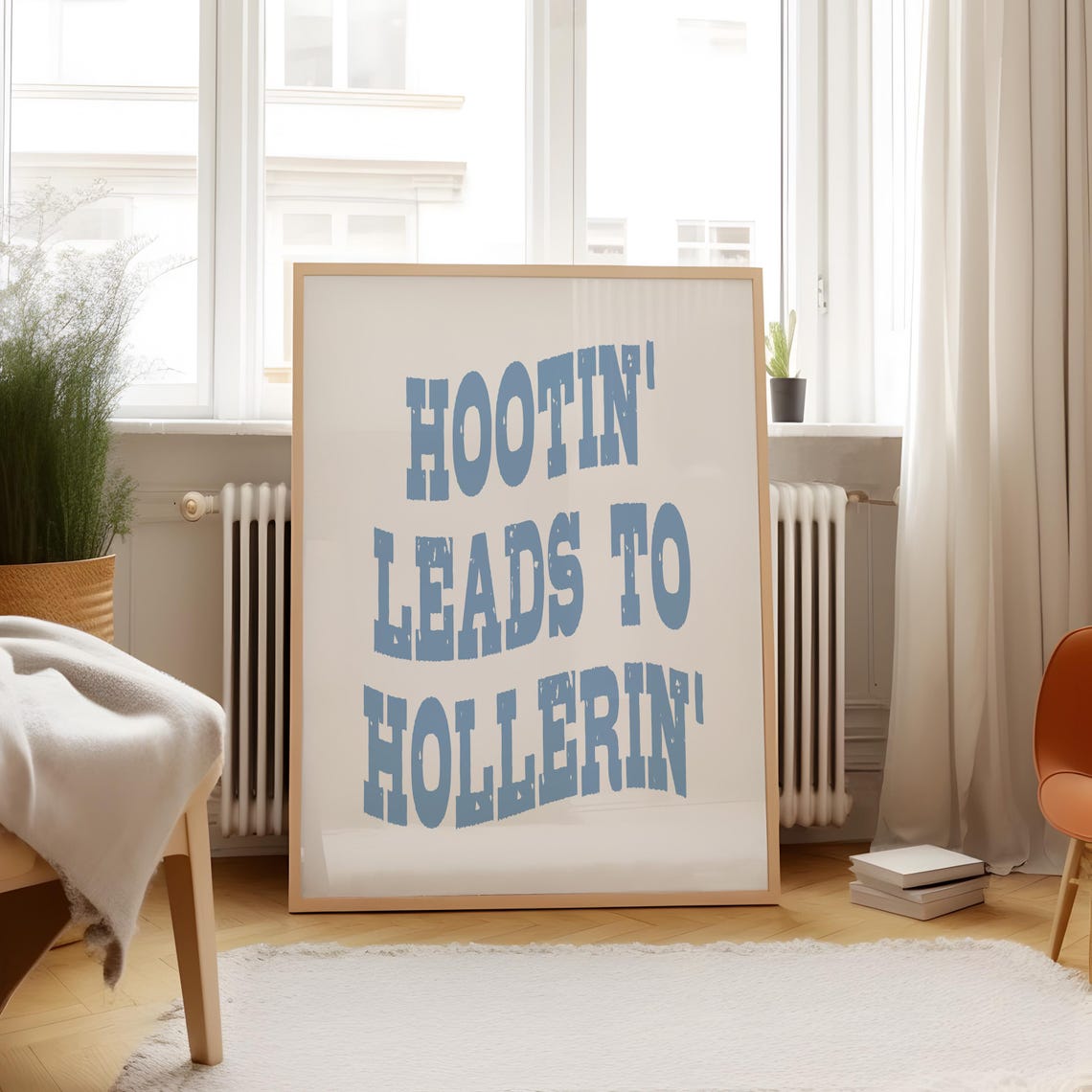 Trendy Cowgirl Wall Art Hootin Hollerin Cowgirl Coastal Blue Western Inspired Wall Art Trendy College Gallery Wall Art Poster - Image 3