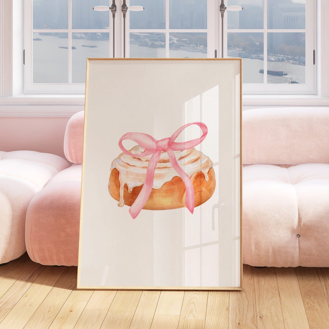 Pink Bow Glazed Donut Watercolor Coquette Kitchen Decor Art Print - Image 2