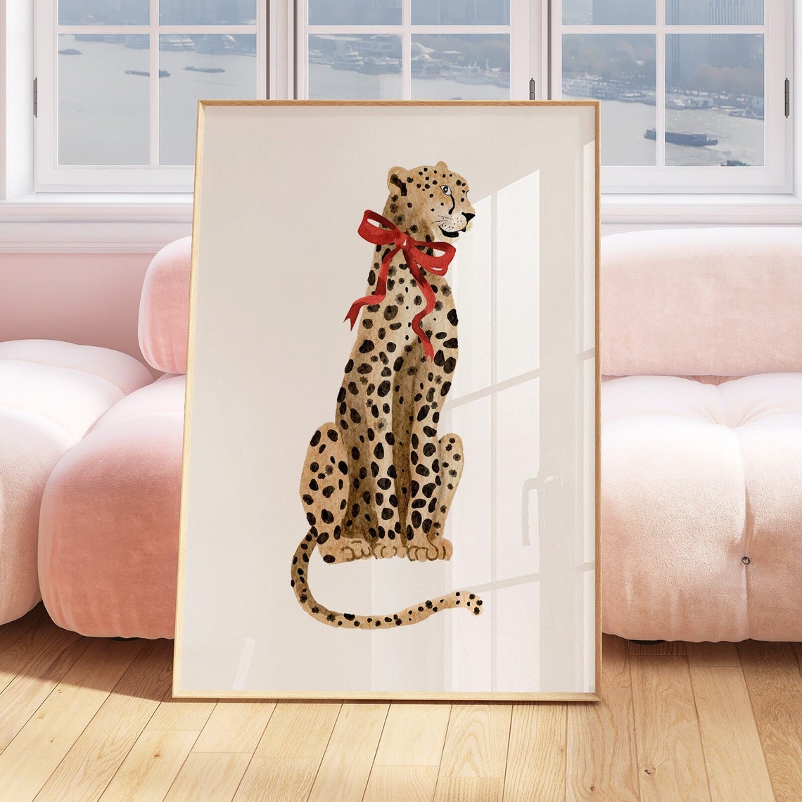 Cheetah With Red Bow Watercolor Coquette Animal Illustration Poster - Image 5