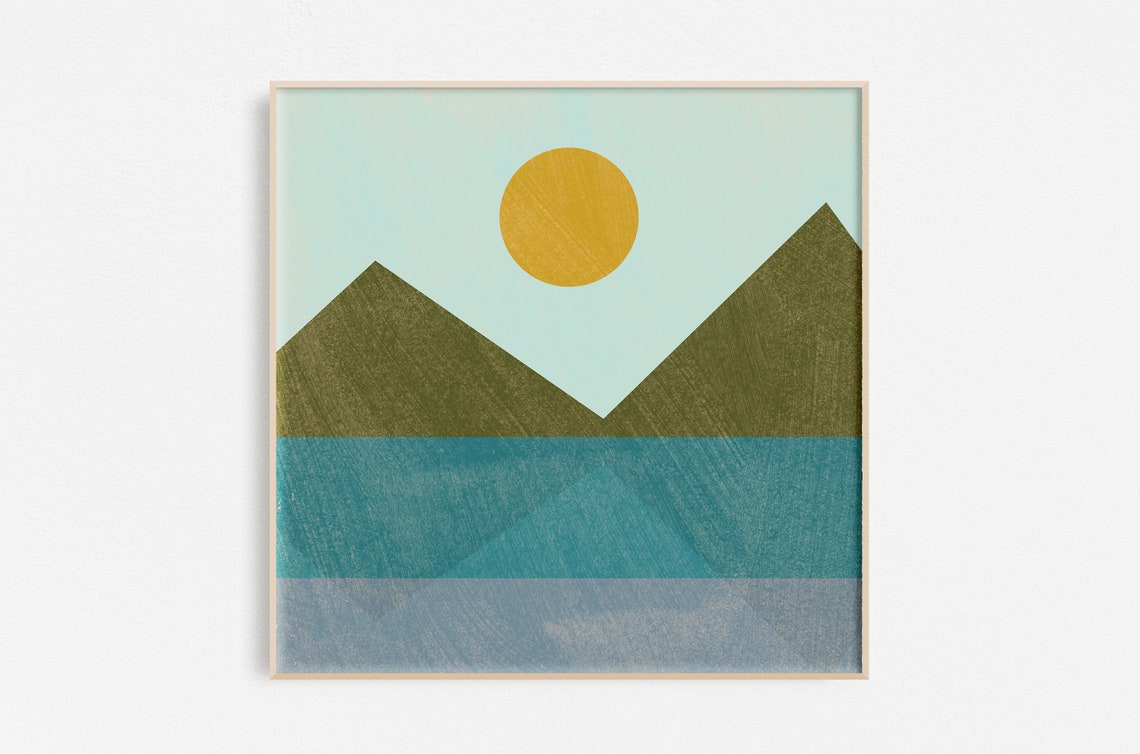 Sunshine Lake Geometric Minimalist Mountain Reflection Poster