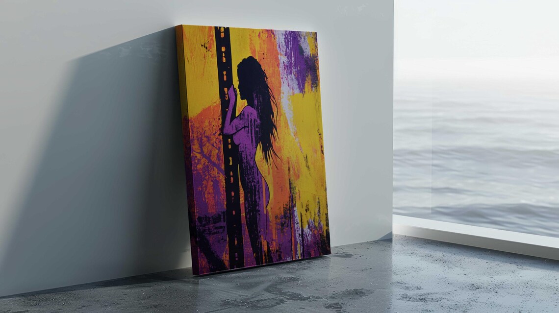 Nude Woman Silhouette Bold Yellow Purple Orange Graffiti Art Poster