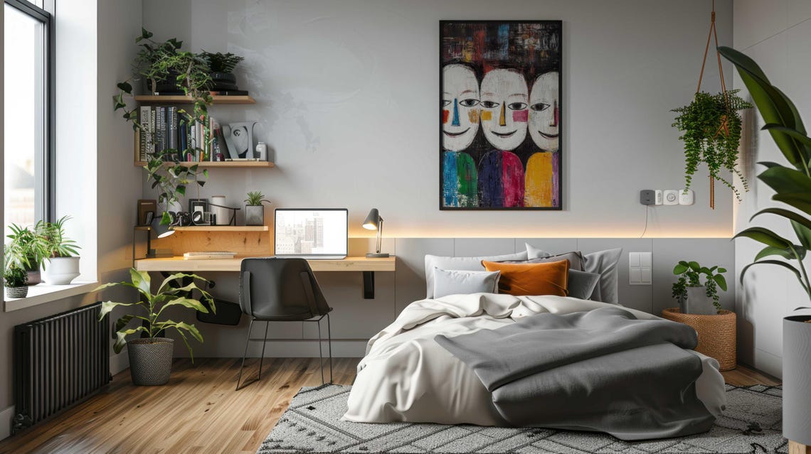 Three Happy Faces Naive Expressionist Mask Art Colorful Wall Poster - Image 4