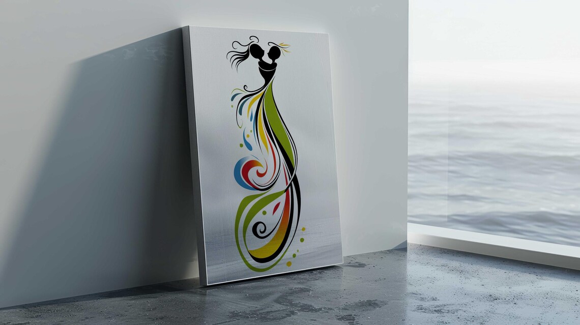 Colorful Dancing Couple Ribbon Dress Modern Minimalist Wall Poster - Image 2