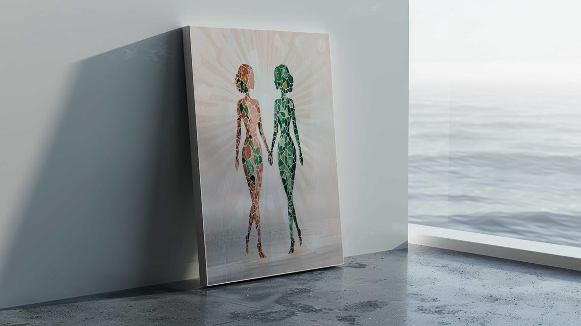 Two Women Holding Hands Mosaic Sunburst Love Couple Wall Art - Image 2
