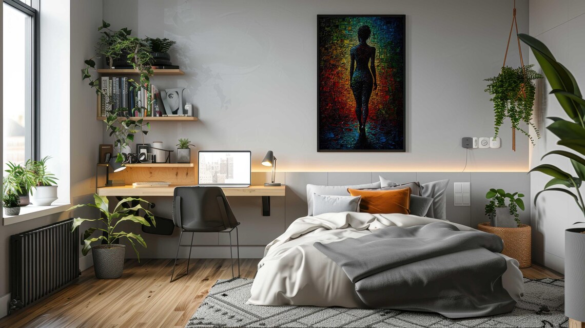 Nude Female Silhouette Colorful Mosaic Background Sensual Art Poster