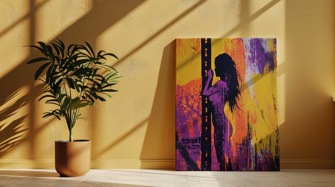 Nude Woman Silhouette Bold Yellow Purple Orange Graffiti Art Poster - Image 4