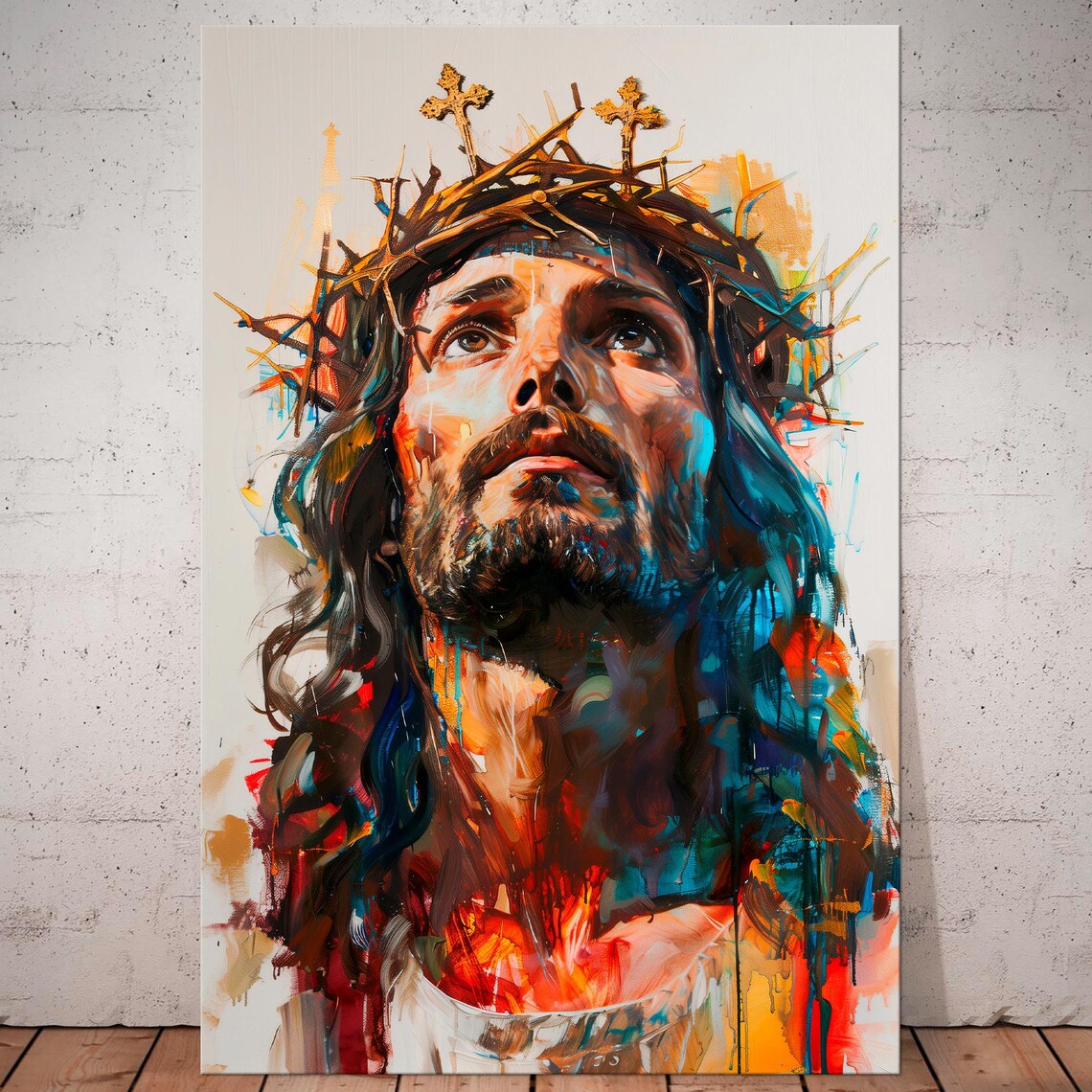 Jesus Christ Crown of Thorns Colorful Abstract Portrait Faith Hope Poster