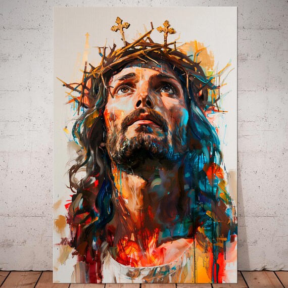 Jesus Christ Crown of Thorns Colorful Abstract Portrait Faith Hope Poster