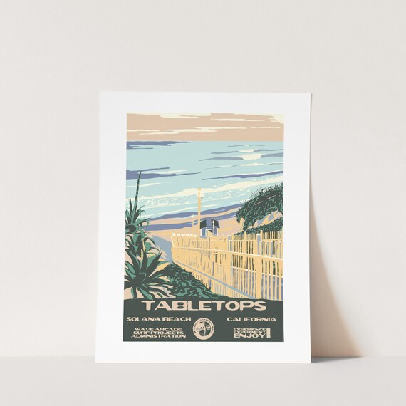 Copy Tabletops Solana Beach Ca Surf Poster National Parks Style