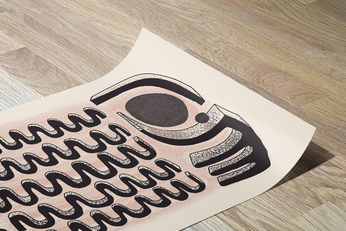Jellyfish Abstract Surreal Black and Pink Modern Illustration Print - Image 2