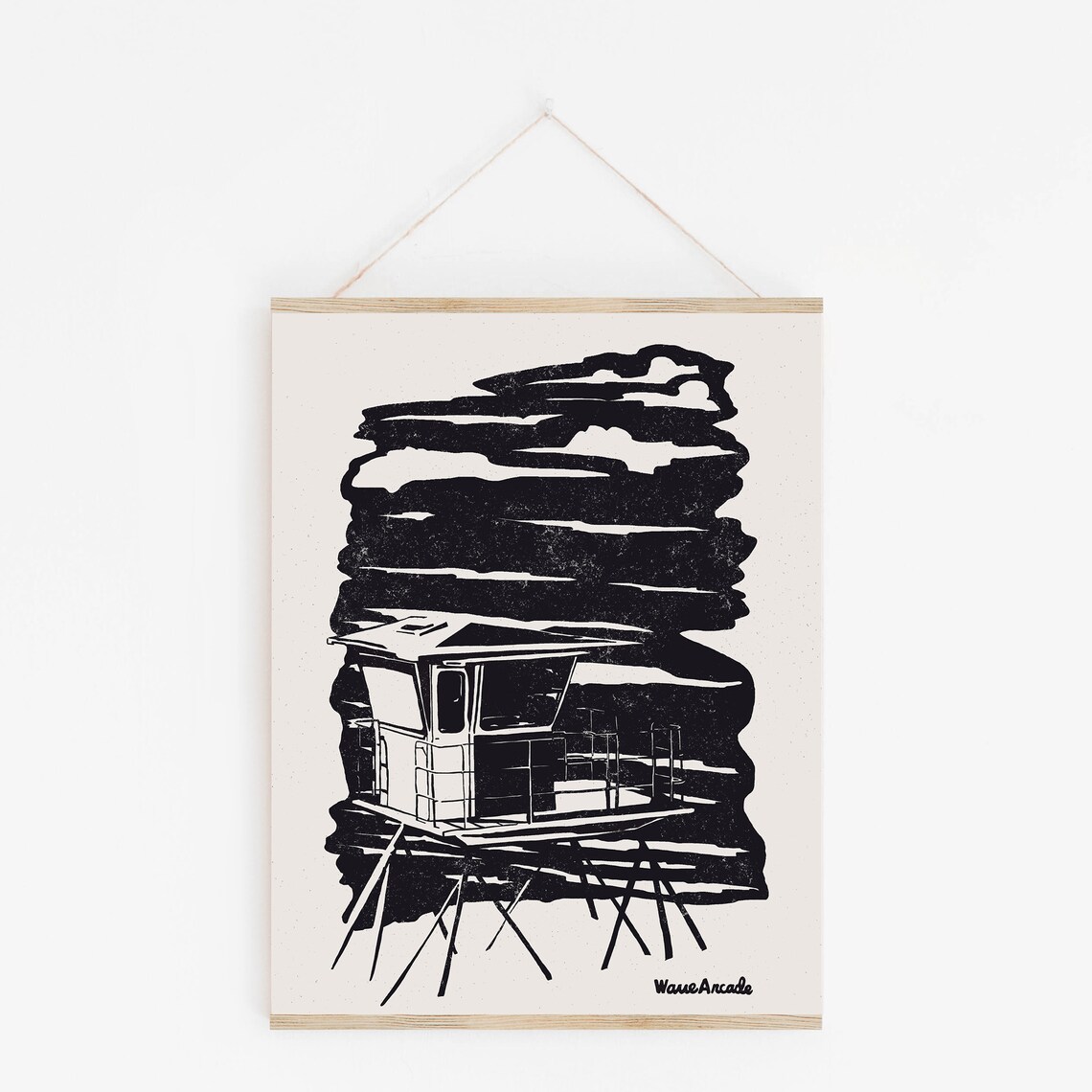 Lifeguard Tower 3 Surf Art Print Black White Illustration Coastal Room Decor Modern Beach House Wall Art Boho Style - Image 2
