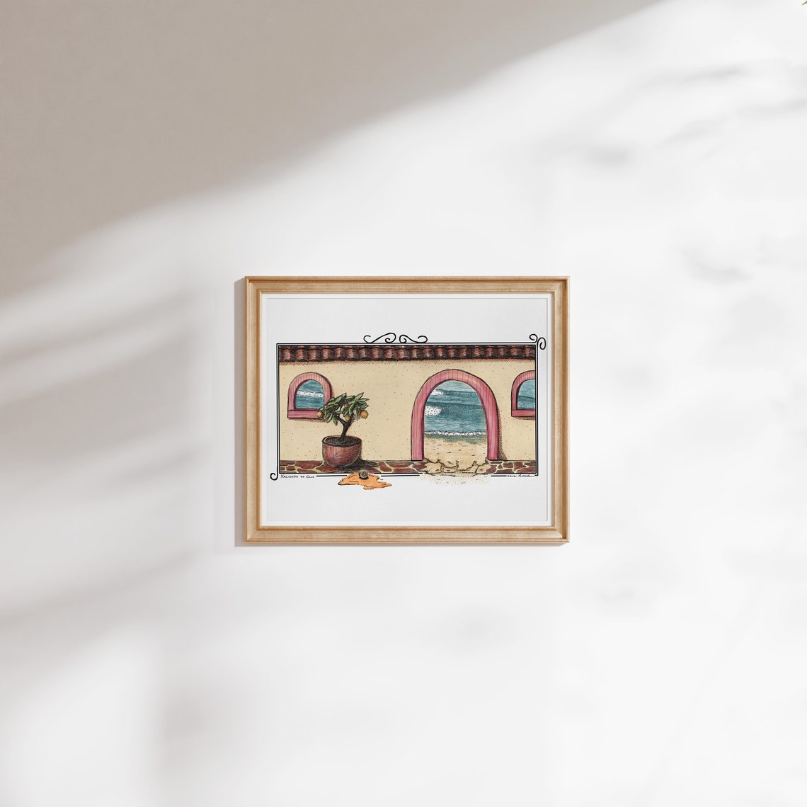 Hacienda de Olas Coastal Hacienda Ocean View Watercolor Surf Poster - Image 2