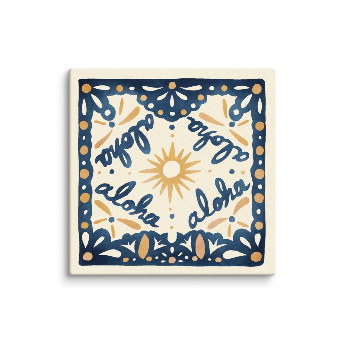 Aloha Sun Talavera Canvas Tile Blue Navy Tropical Art Poster