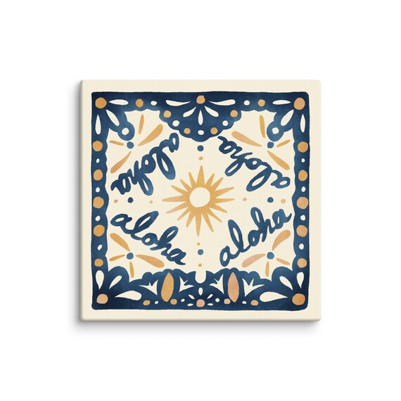 Aloha Sun Talavera Canvas Tile Blue Navy Tropical Art Poster