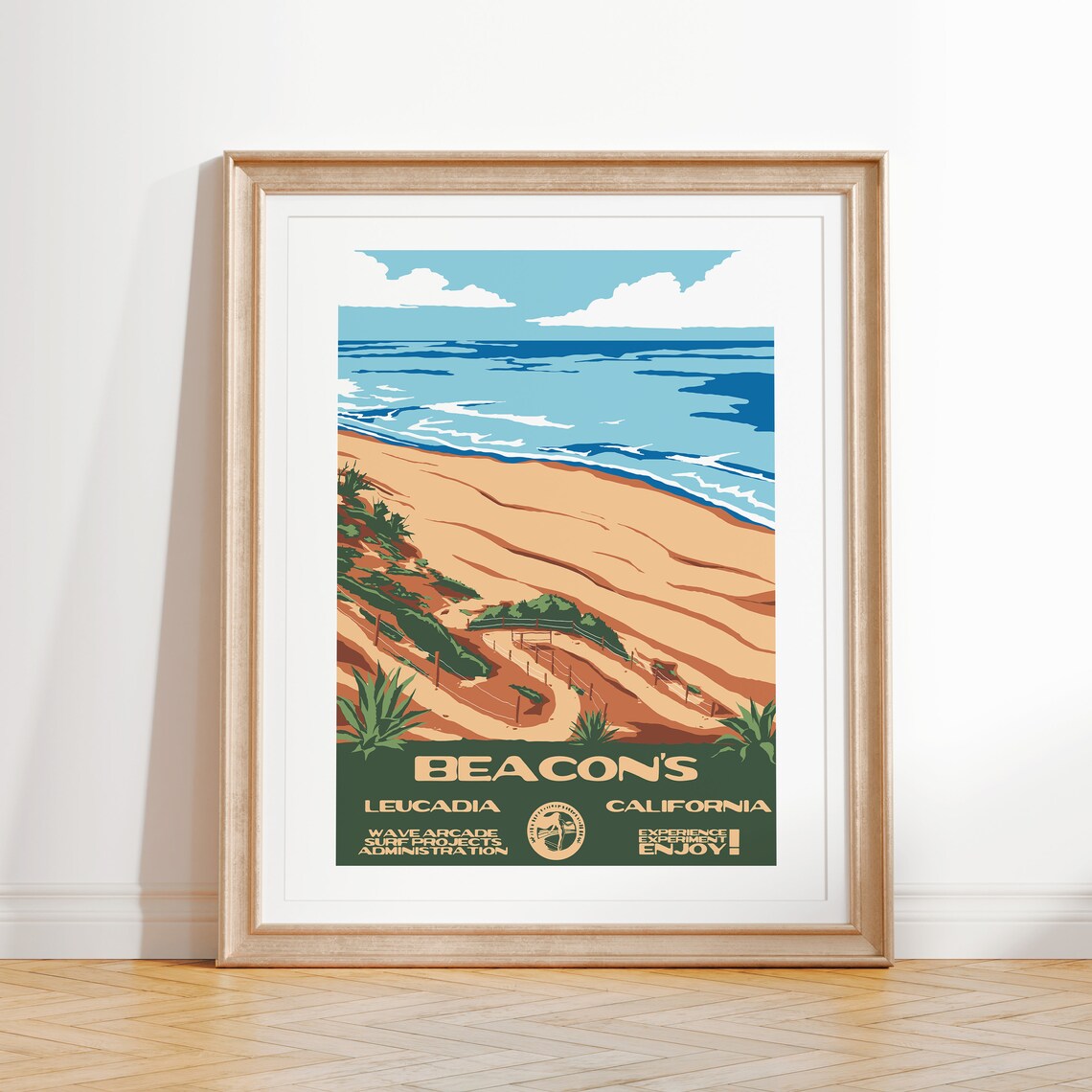 Beacons Art Print Vintage National Parks Style Surf Poster Leucadia Ca Coastal Surf Decor