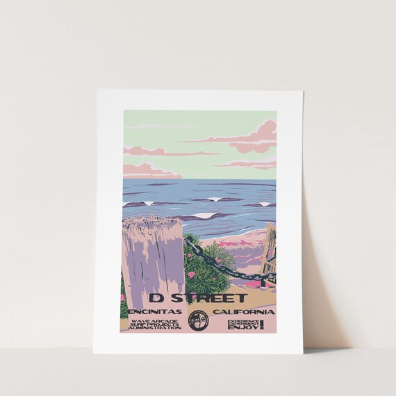 Copy D Street Encinitas Ca Surf Poster National Parks Style