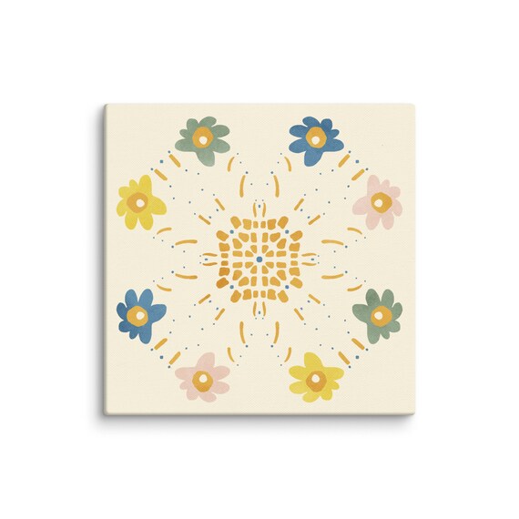 Flower Medallion Talavera Tile Colorful Folk Floral Art Poster