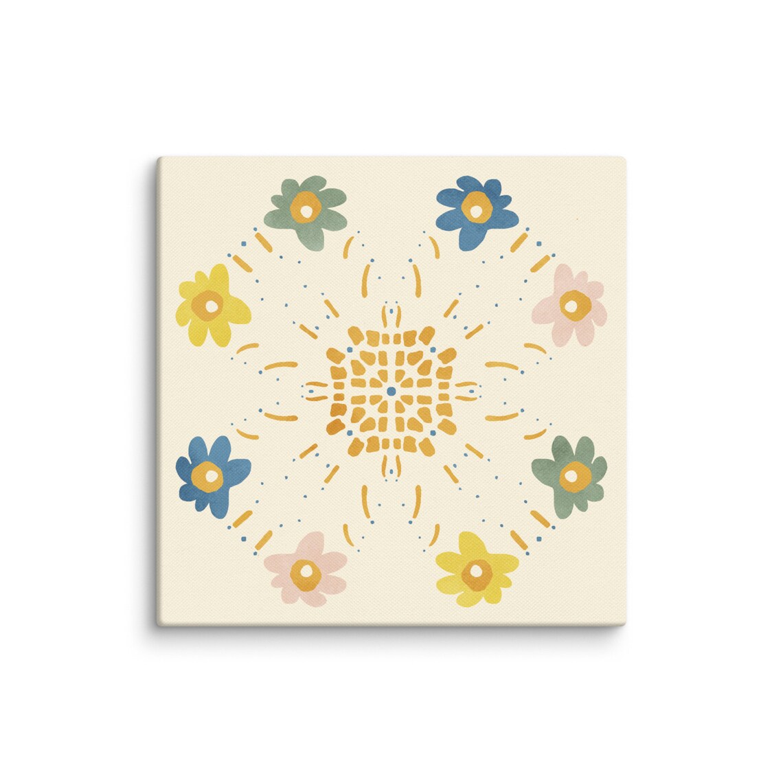 Flower Medallion Talavera Tile Colorful Folk Floral Art Poster