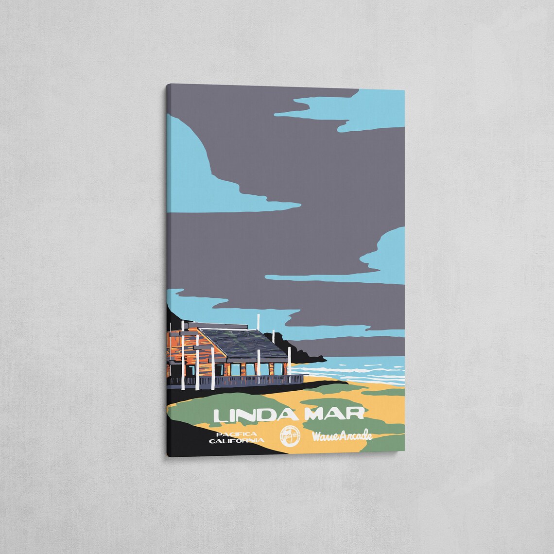 Linda Mar Pacifica Ca Print National Parks Vintage Style Surf Art Framedunframed Coastal Print - Image 2