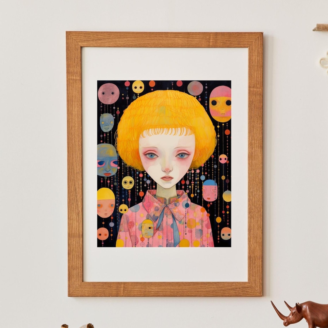 Dream Girl Surreal Portrait Blonde Bob Floating Faces Art Poster