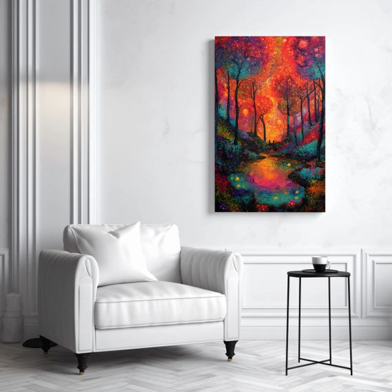 Abstract Forest Canvas Art Kandinsky Style Orange Red Print