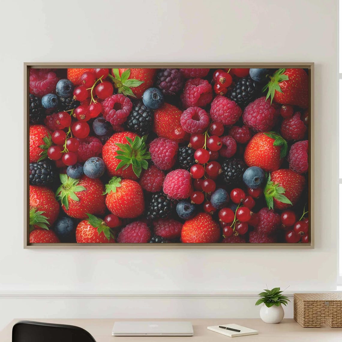Fresh Mixed Berries Close Up Colorful Kitchen Food Art Wall Poster