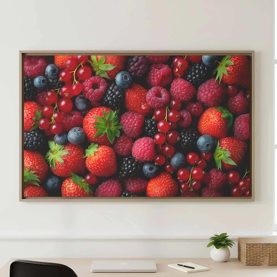 Fresh Mixed Berries Close Up Colorful Kitchen Food Art Wall Poster